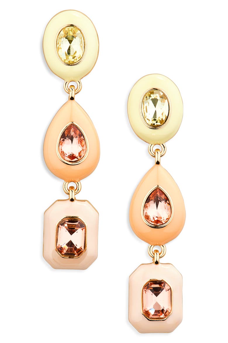 Enamel Bezel Drop Earrings, Main, color, PINK MULTI- GOLD
