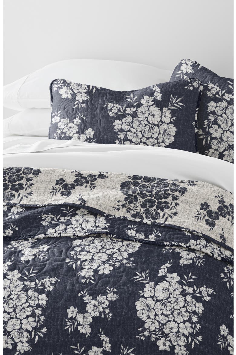 Pattern Reversible Quilt & Sham Set, Alternate, color, NAVY