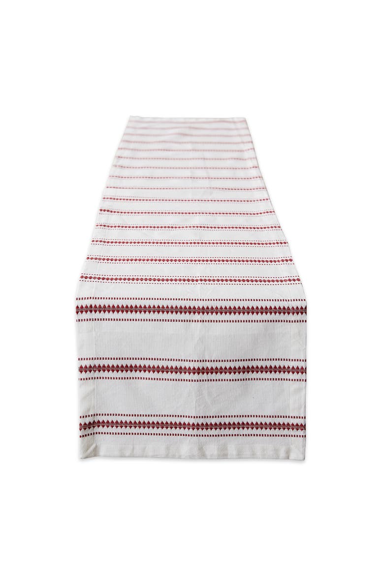 Zig Dobby Stripe Table Runner, Main, color, Barn Red