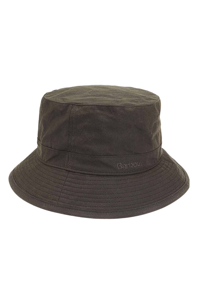Barbour Waxed Cotton Bucket Hat, Main, color, Olive