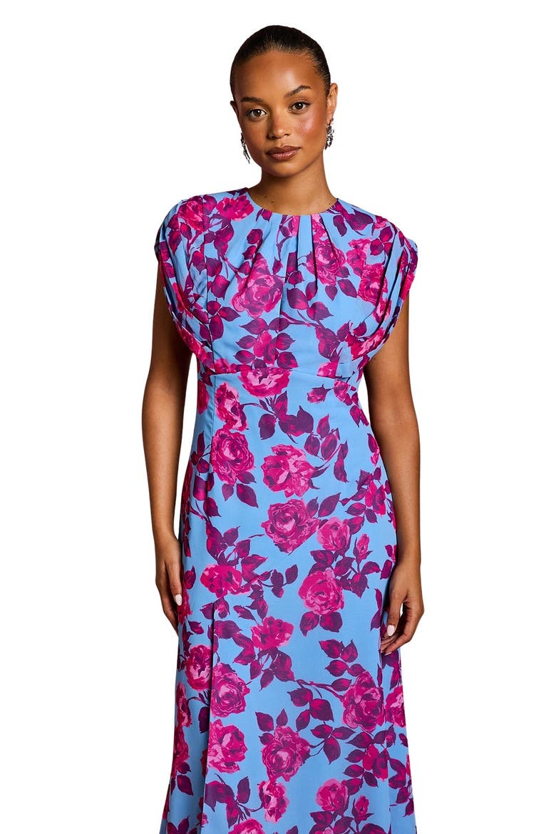Petite Short Sleeve Chiffon Midi Dress, Alternate, color, Blue