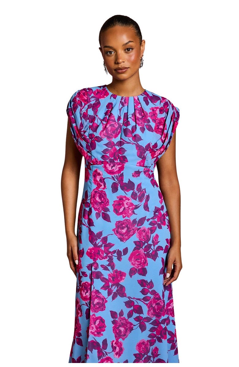 Coast Petite Short Sleeve Chiffon Midi Dress, Alternate, color, Blue