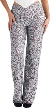 HOUSE OF CB Mara Floral Lace Straight Leg Trousers