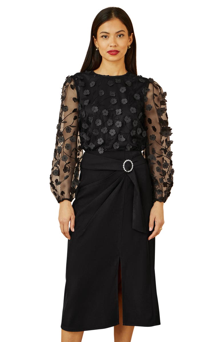 Yumi Long Sleeve Sheer Floral Top, Alternate, color, Black