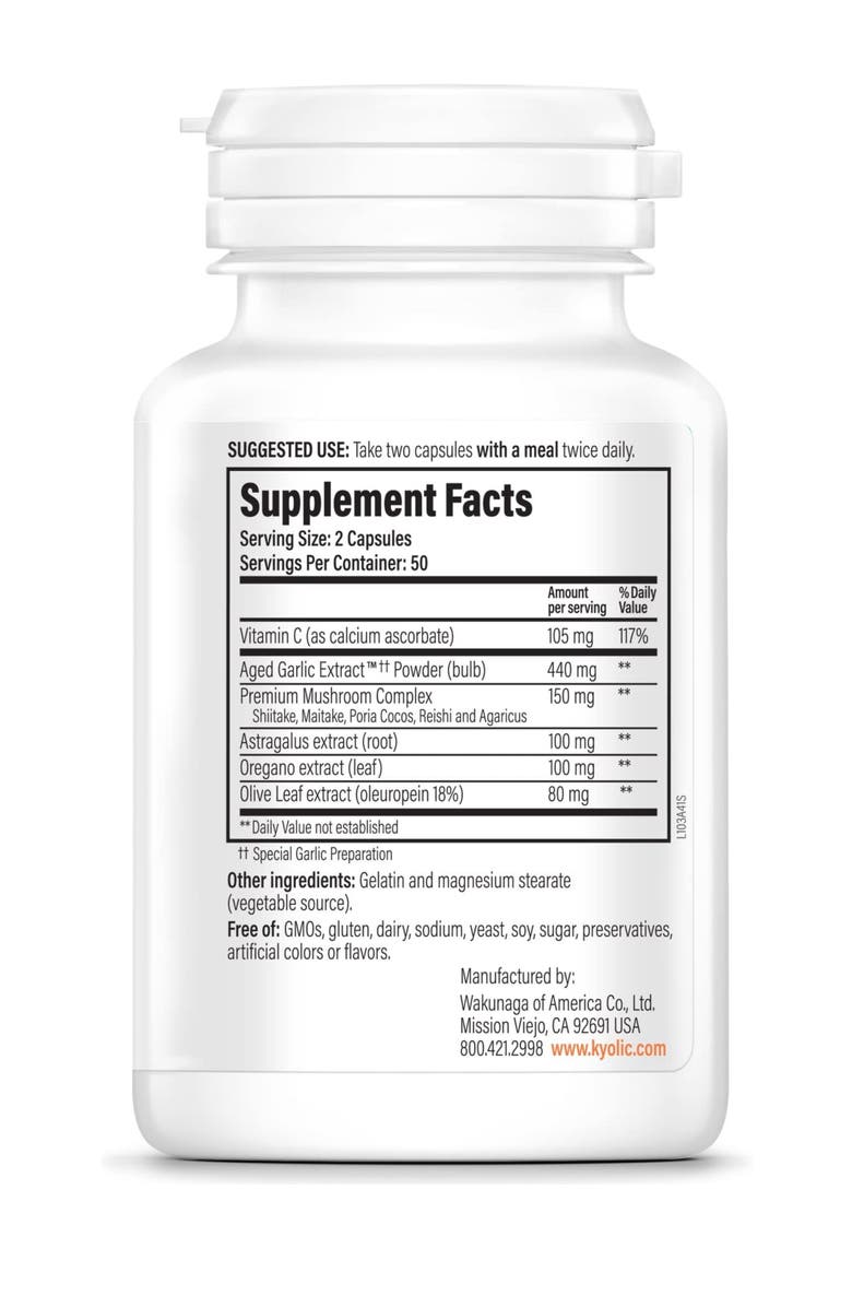Kyolic Aged Garlic Extract Formula 103, Immune Support, 100 Capsules, Alternate, color, NO COLOR