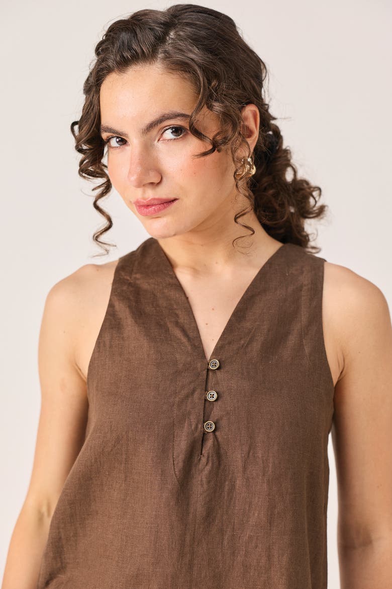 Button Neck Top, Alternate, color, Chocolate Brown