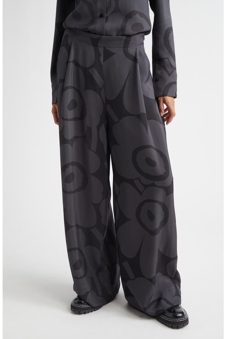 Nhtvyys Unikko Pleated Wide Leg Twill Pants, Main, color, BLACK/ DARK GREY