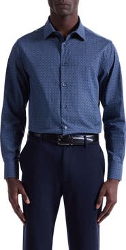 Bugatchi Julian Shaped Fit Medallion Print Stretch Cotton Button-Up Shirt