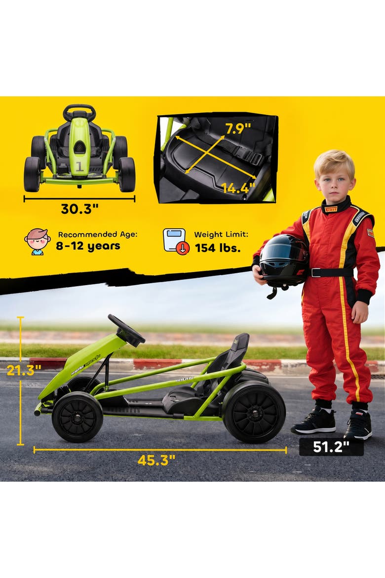 24V Drifting Electric Go Kart 8.1 MPH with Slow Start Music Horn Safety Belt, Alternate, color, Green
