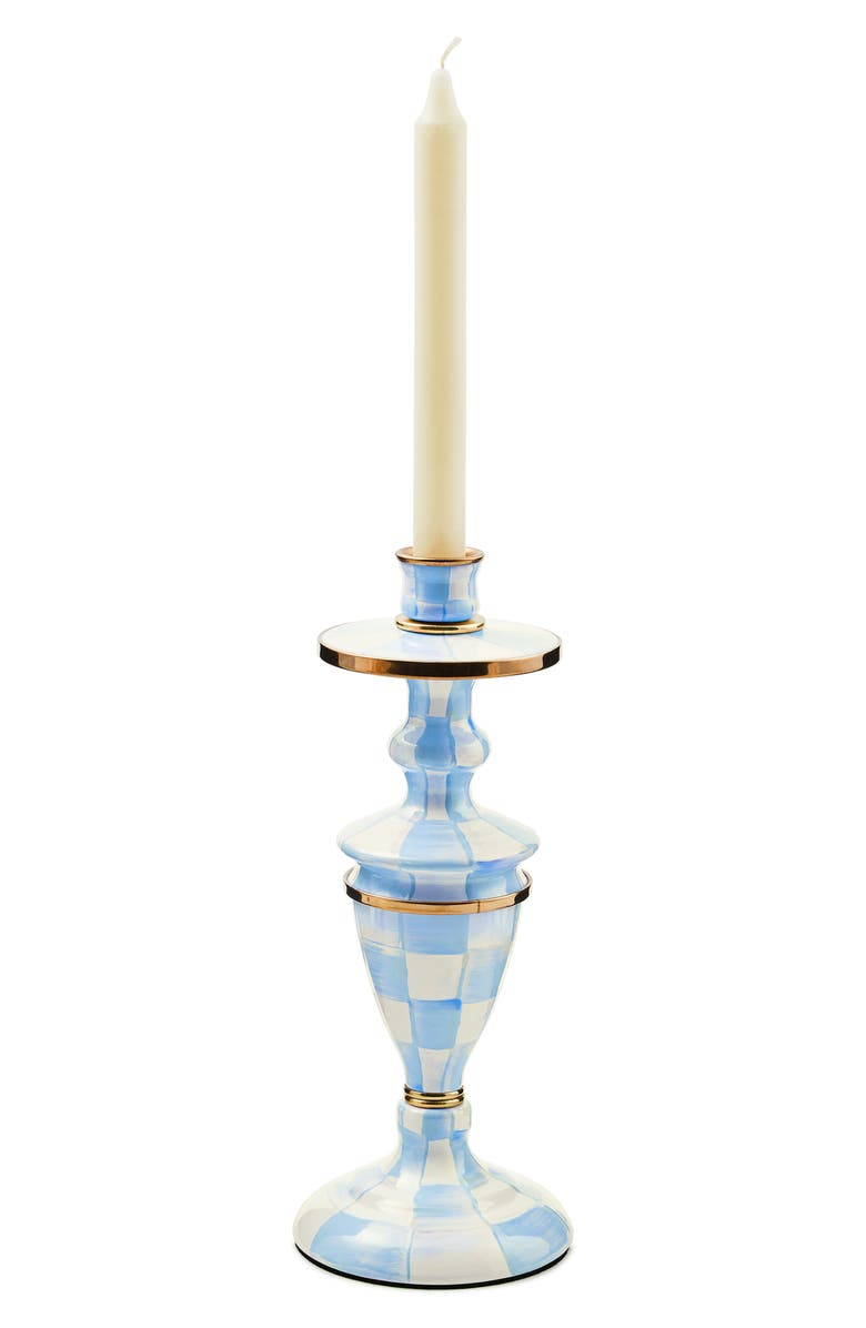 MACKENZIE CHILDS Sky Check Medium Candlestick, Alternate, color, Sky Check