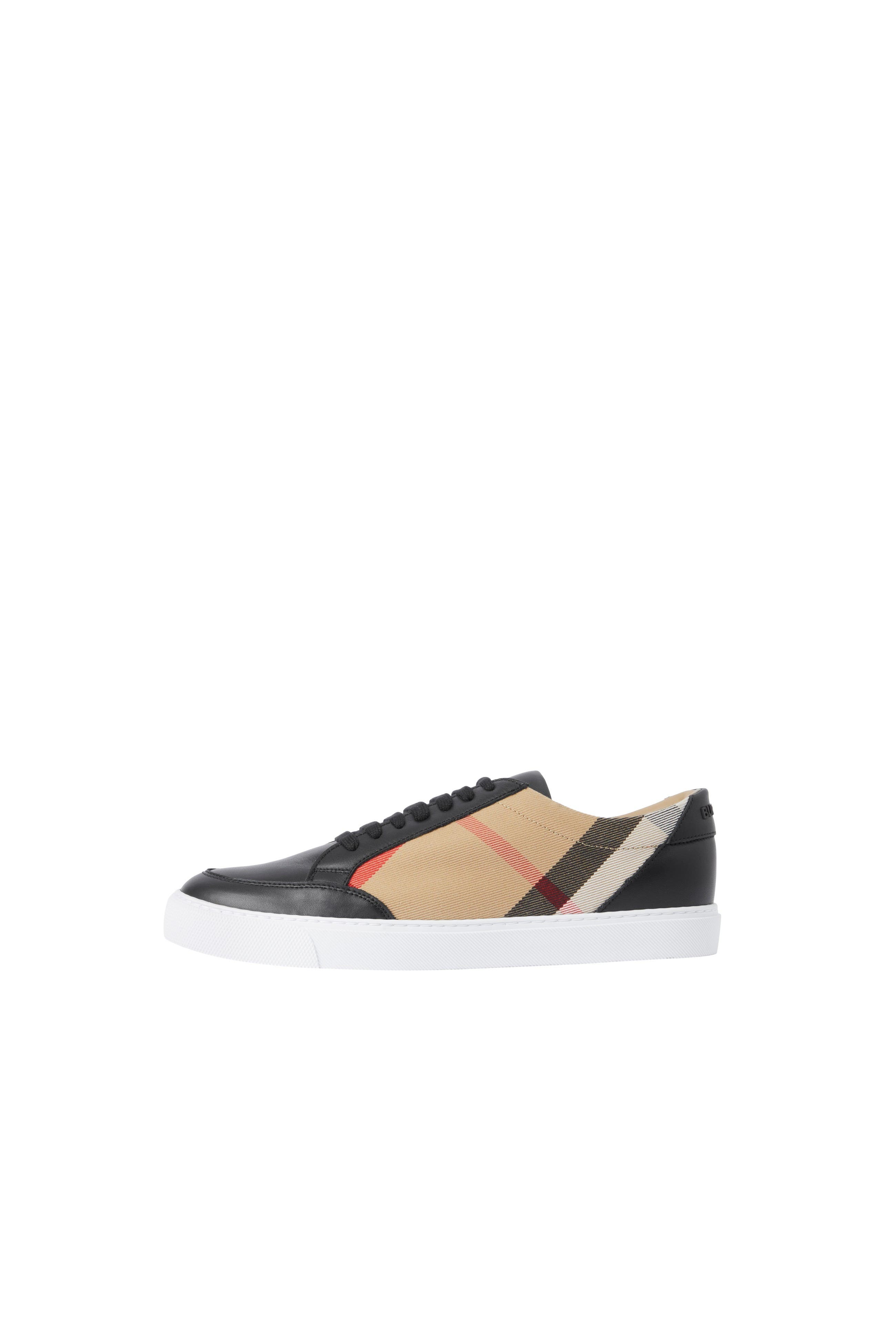 Burberry Check and Leather Sneakers, Alternate, color, Black