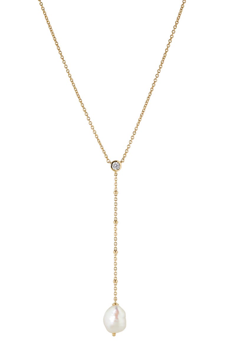 Dot Dot Dot Cultured Pearl Y-Necklace, Main, color, GOLD WITH PEARL