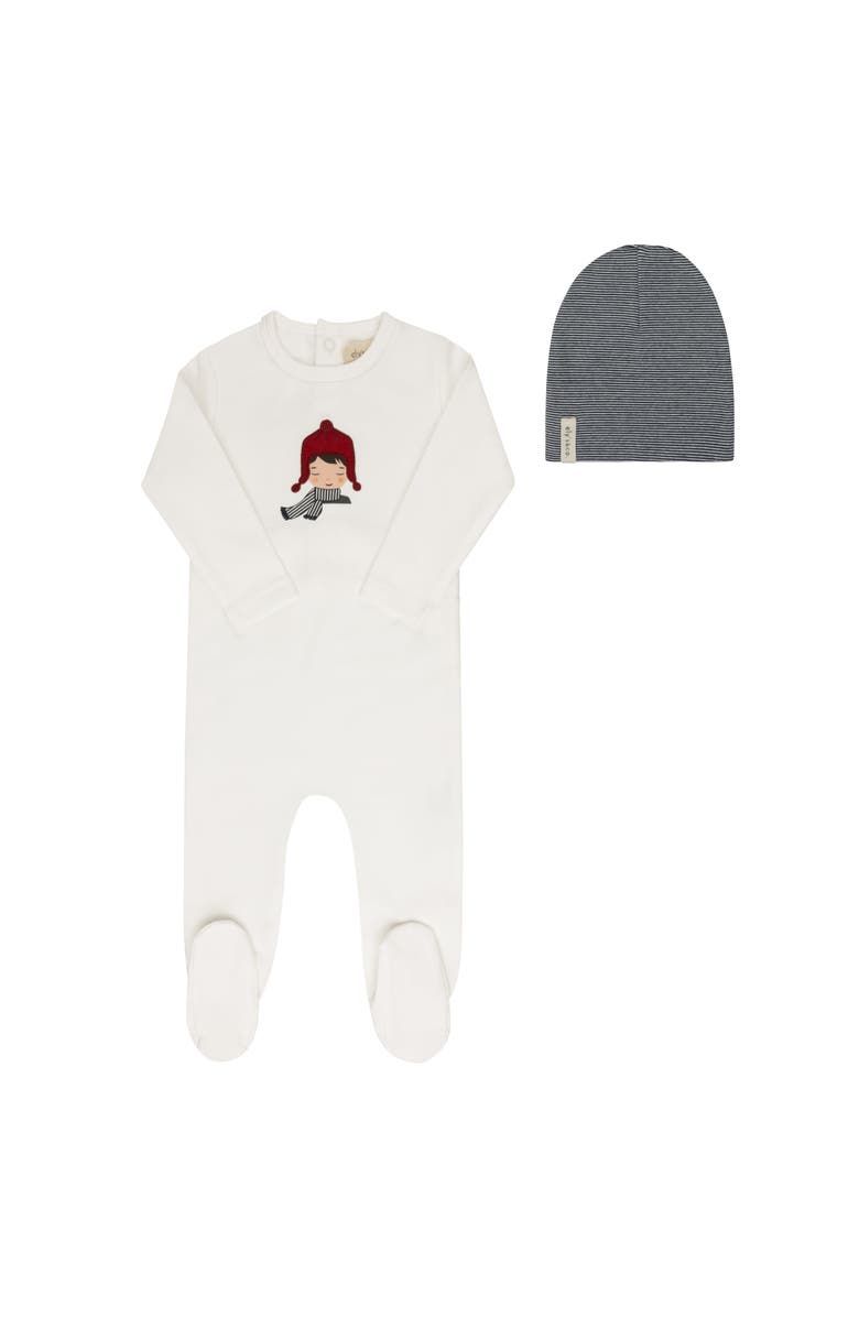 Ely's & Co. French Terry Autumn Kids Collection - Footie + Beanie, Main, color, Ivory-Blue