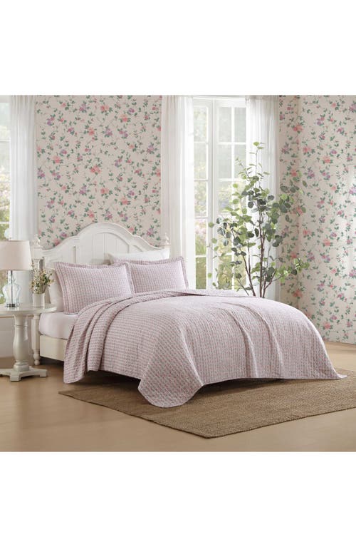Laura Ashley Marta Floral Stripe 3-piece King Quilt & Sham Set In Lt-pastel Pink
