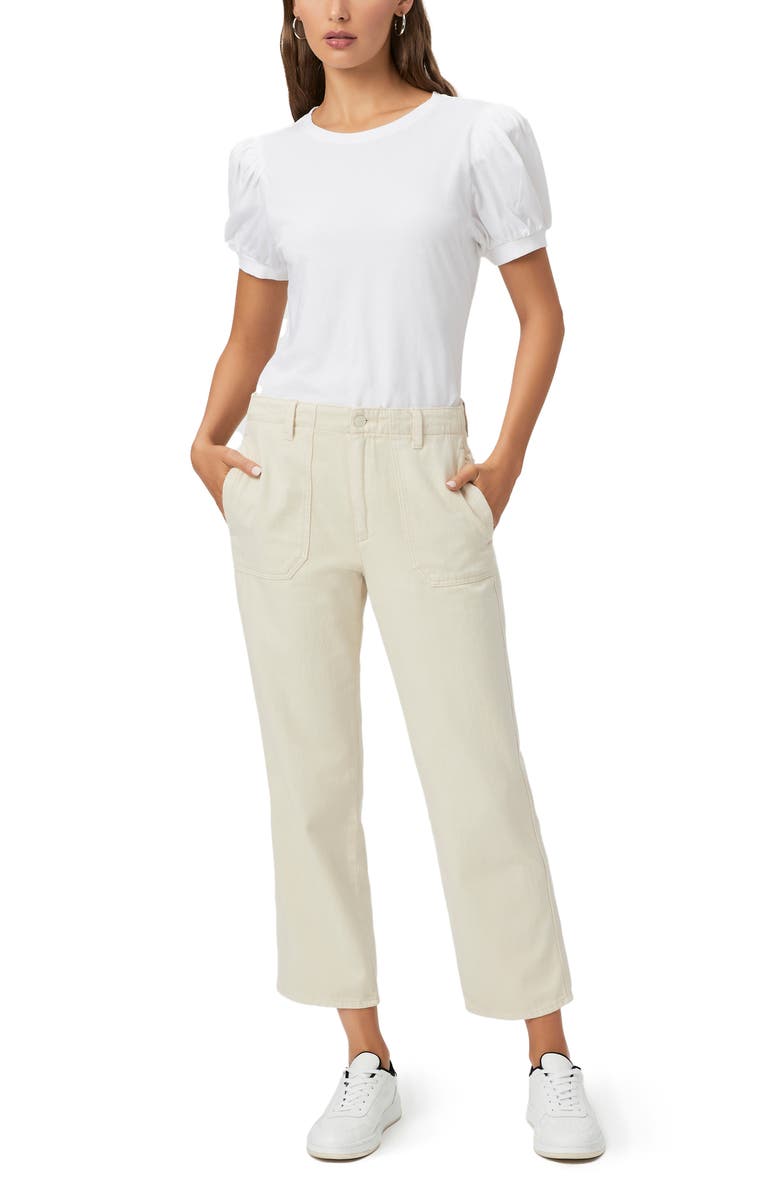 PAIGE Kirby Button Fly Crop Flare Jeans, Alternate, color, Butterecru