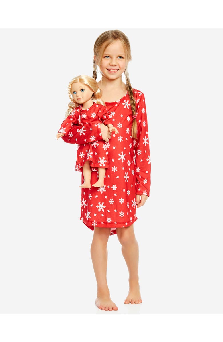 Leveret Girls Long Sleeve Nightgown with Matching Doll Nightgown, Printed Design, Main, color, Snowflake