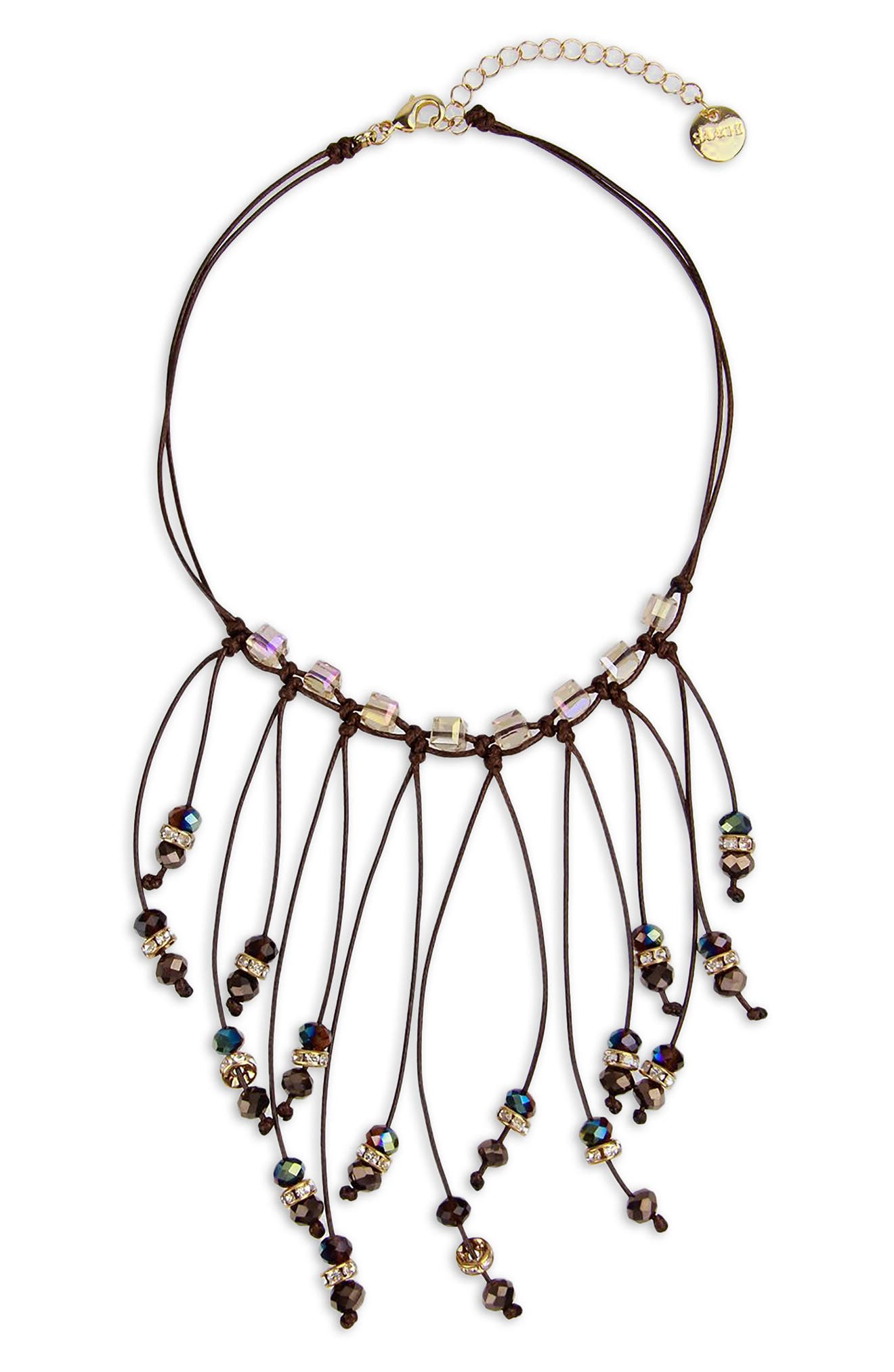 SAACHI Crystal Beaded Fringe Bib Necklace