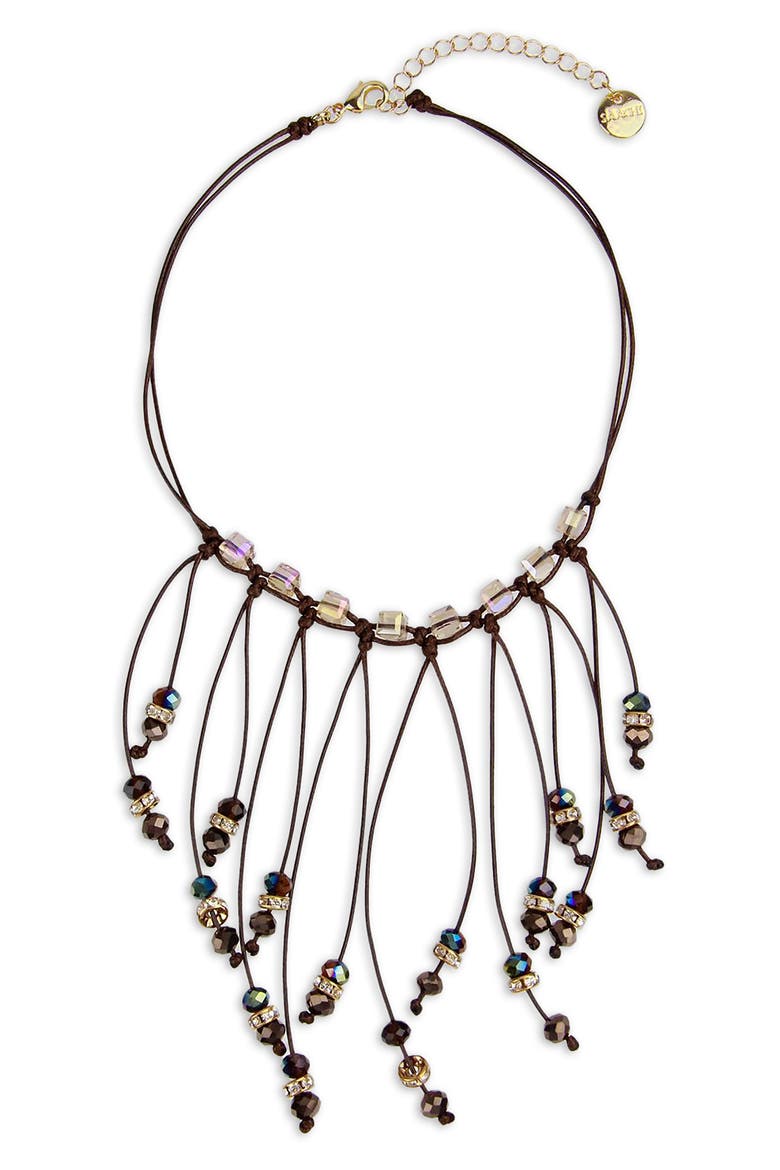 Crystal Beaded Fringe Bib Necklace, Main, color, BROWN