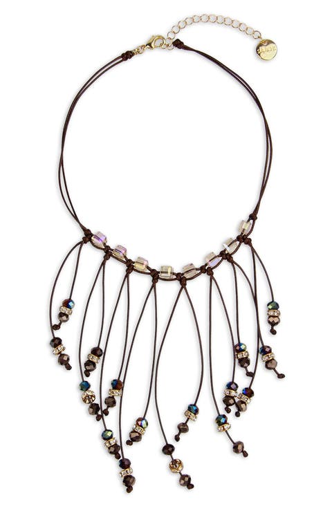 Crystal Beaded Fringe Bib Necklace