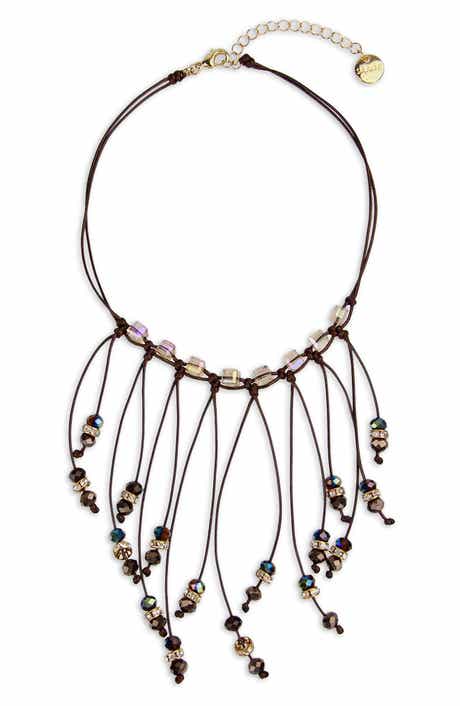 SAACHI Crystal Beaded Fringe Bib Necklace