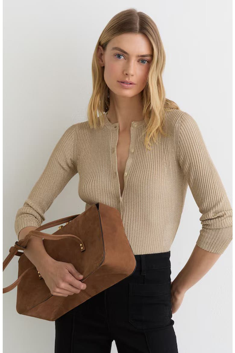 Milo Metallic Rib Cardigan, Alternate, color, GOLD