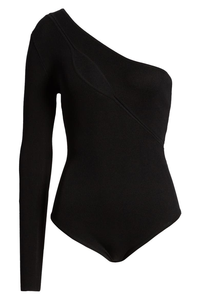 Annie One-Shoulder Bodysuit, Alternate, color, BLACK