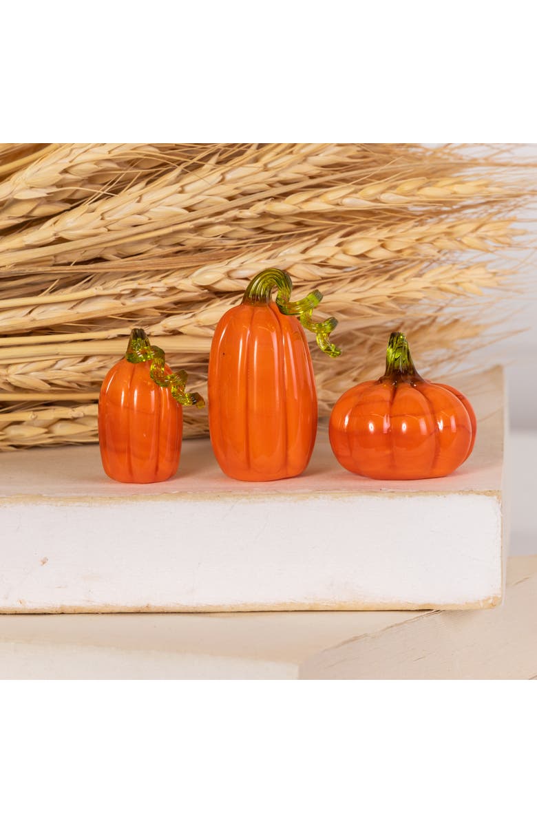 Transpac Glass Mini Orange Harvest Pumpkins Set of 3 for Fall Decor, Alternate, color, Orange