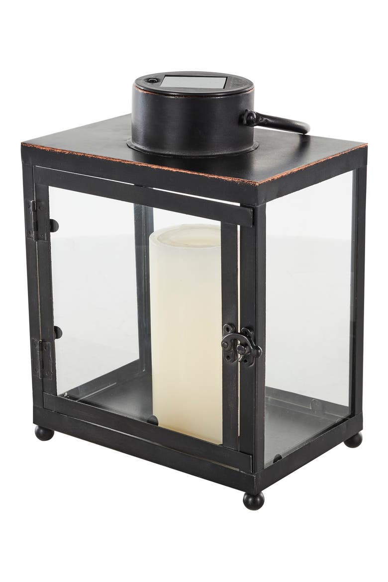 Black Metal Candle Lantern, Alternate, color, BLACK