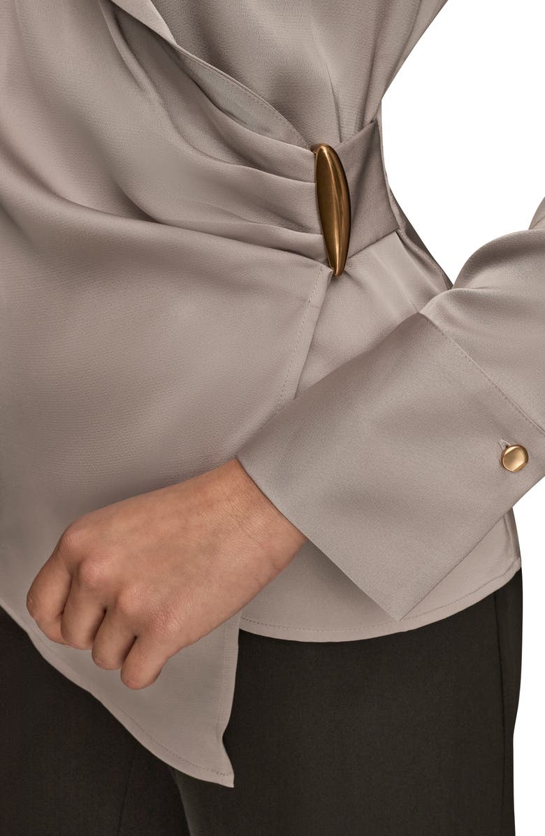 Donna Karan New York Pleated Wrap Front Silk Top, Alternate, color, Vapor