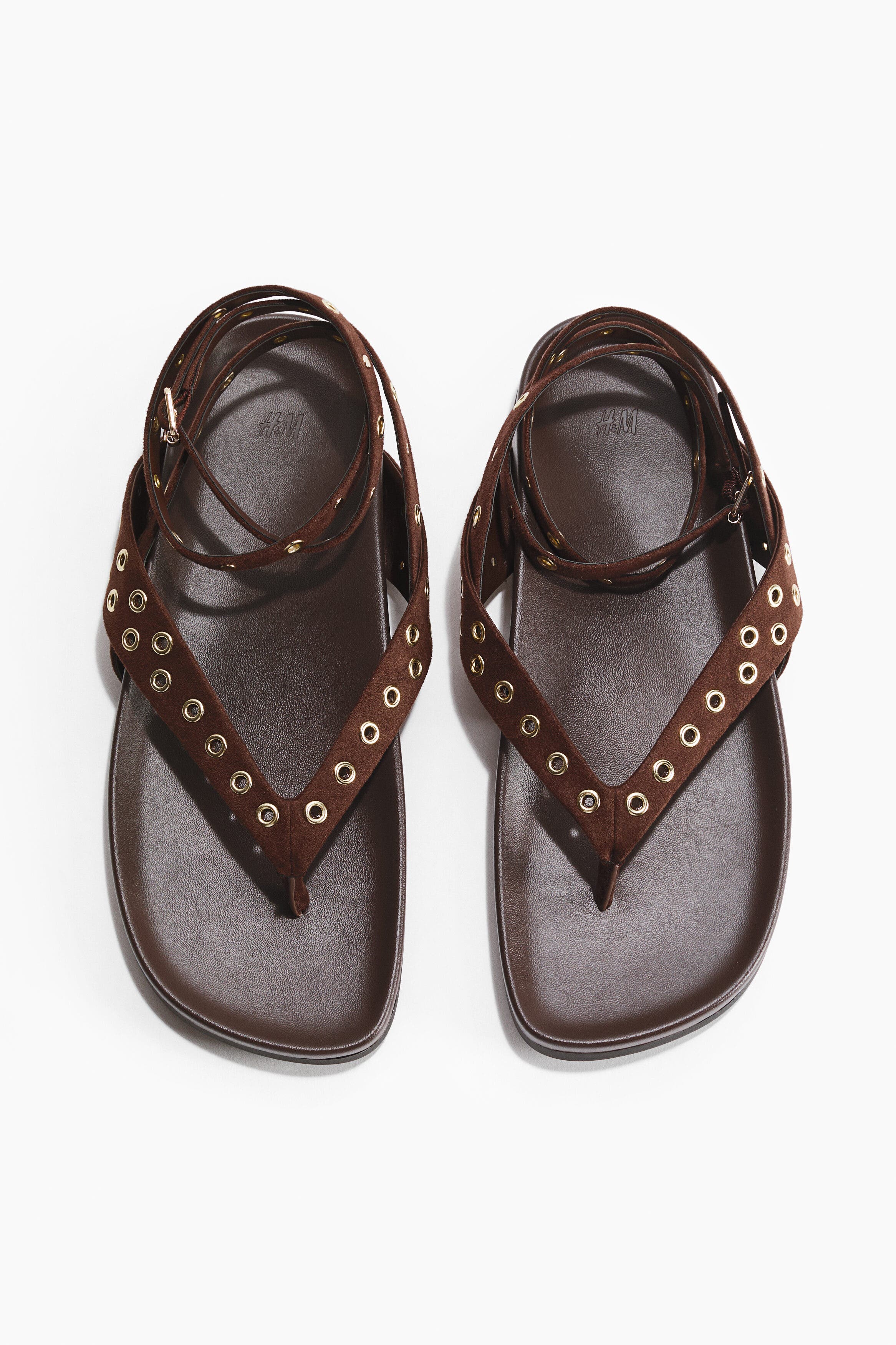 H&M Grommet-detail sandals, Alternate, color, Dark Brown