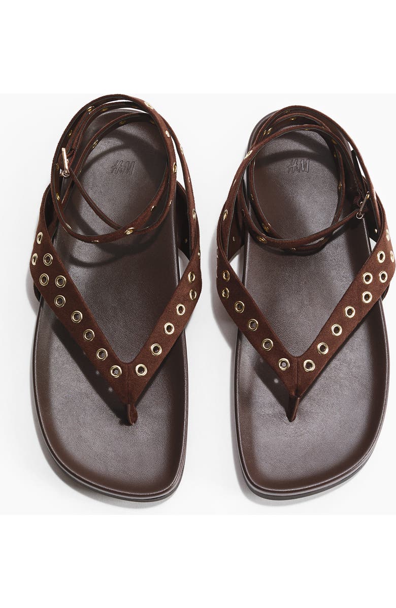 H&M Grommet-detail sandals, Alternate, color, Dark Brown