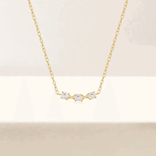 Hollywood Sensation Adora Delicate Necklace With Three Round Cut Cubic Zirconia Stones In Gold