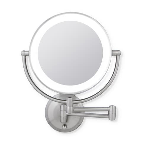 Lighted Wall Mounted Makeup Mirror with 10X/1X Magnification & Extendable Arm