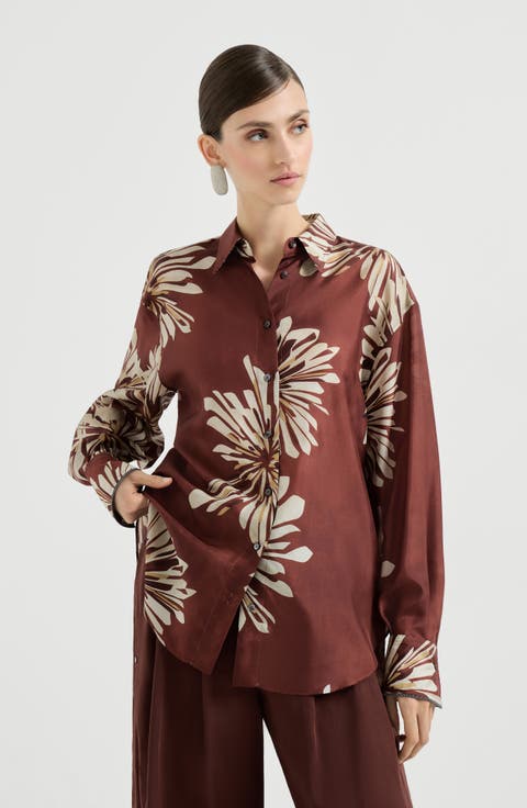 Bloom print pongee shirt