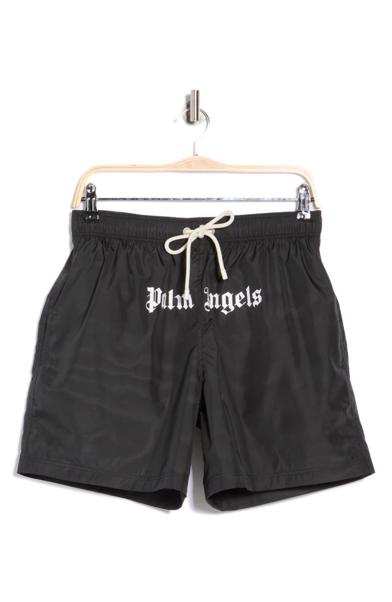 Palm Angels Logo Swim Shorts, Alternate, color, Black White