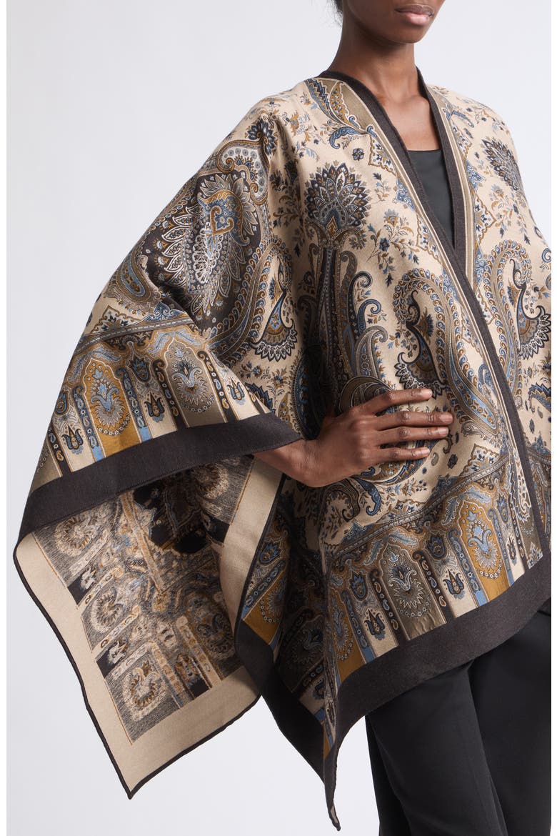 Paisley Wool Blend Jacquard Cape, Alternate, color, PRINT ON BEIGE BASE