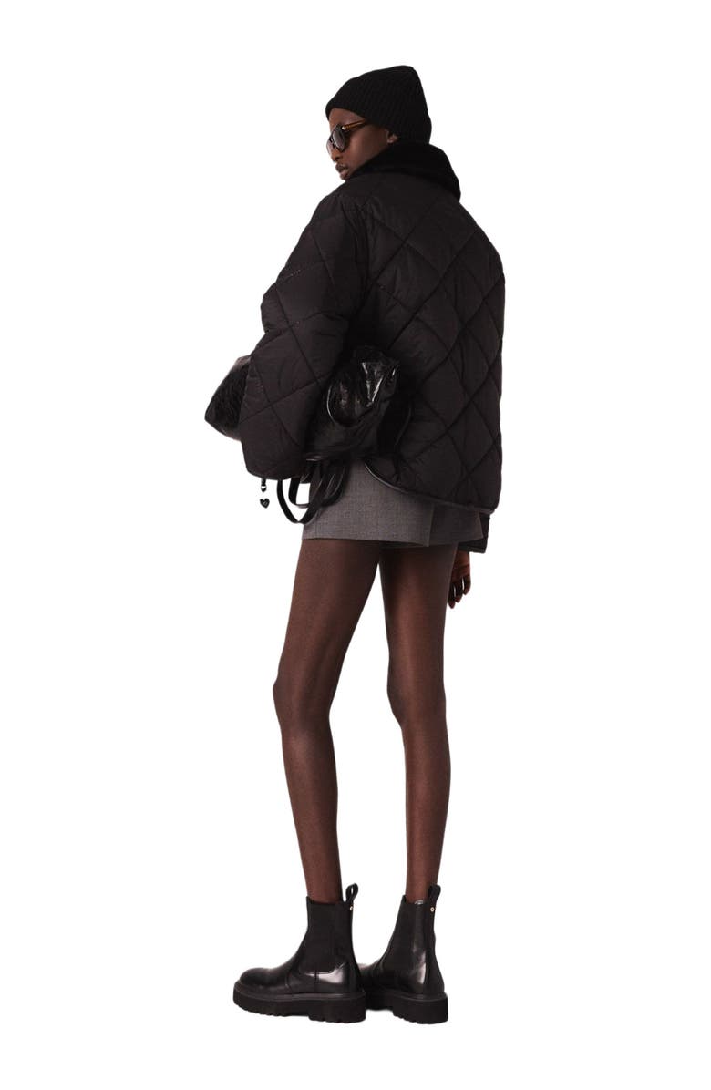 maje Reversible sequin puffer jacket, Alternate, color, Black