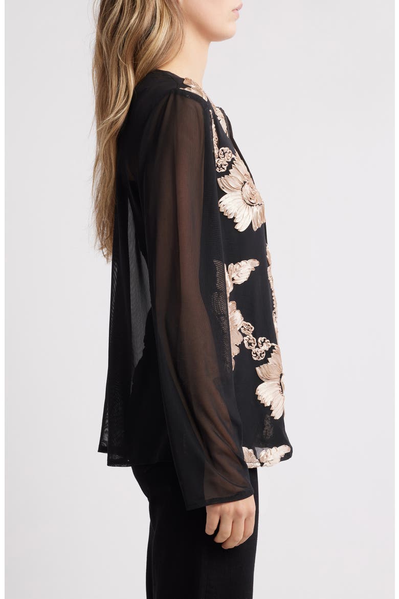 Frea Floral Tie Neck Top, Alternate, color, BLACK
