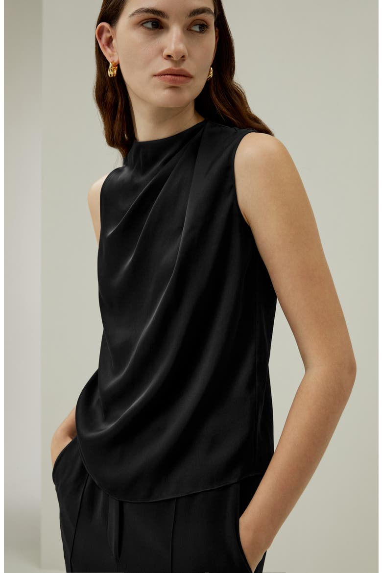 Women's Sleeveless Minimalist Silk Top, Alternate, color, Black