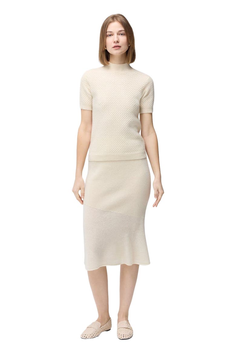 Short-Sleeve Textured Cashmere Top, Alternate, color, off white