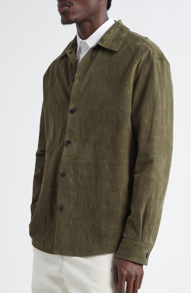 Jacquemus La Chemise Croc Embossed Goatskin Suede Button-Up Shirt, Alternate, color, Khaki