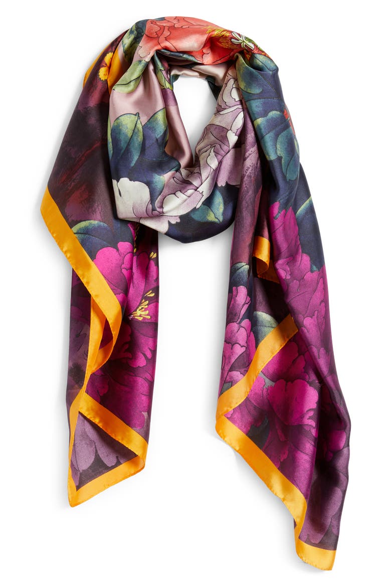 Floral Print Scarf, Alternate, color, PURPLE MULTI
