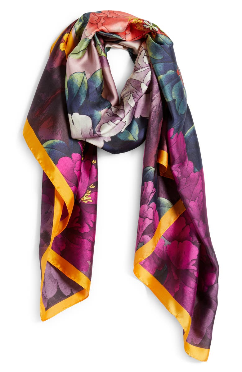 Tasha Floral Print Scarf, Alternate, color, Purple Multi