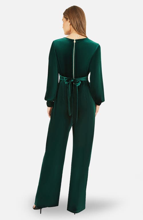 Yumi Velvet Long Sleeve Jumpsuit In Green