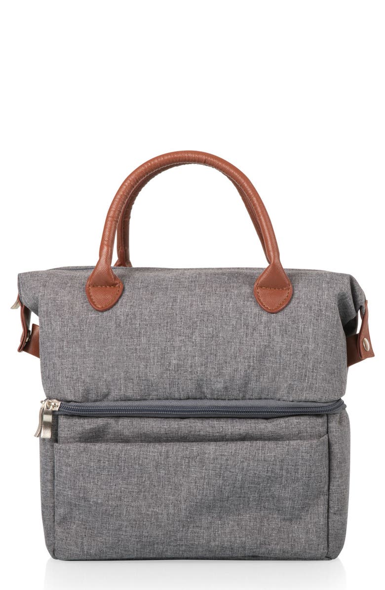 Picnic Time Urban Lunch Bag, Main, color, Gray With Brown Accents