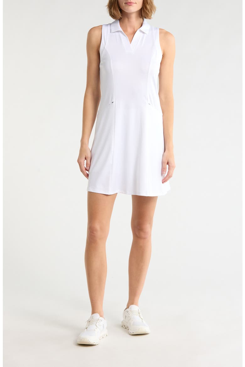 Sleeveless Flounce Mesh Detail Golf Dress, Main, color, BRILLIANT WHITE