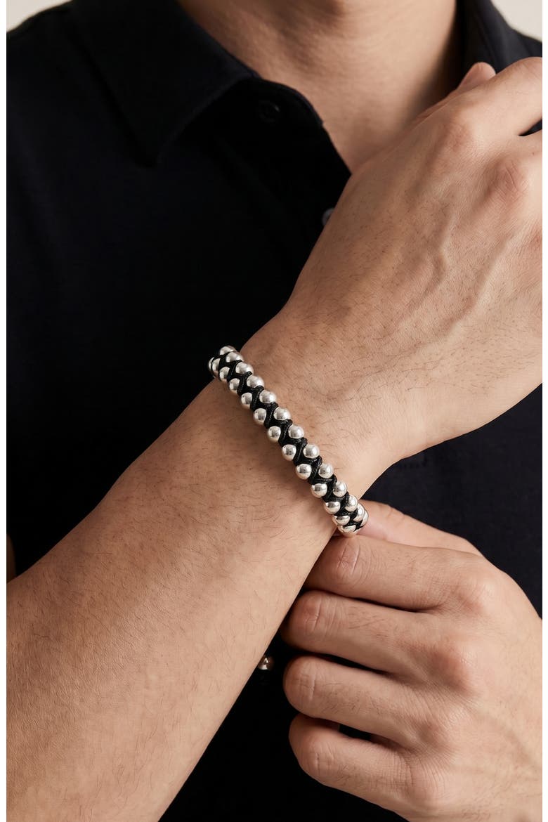 Men's Double Row Beaded Bracelet, Alternate, color, BLACK