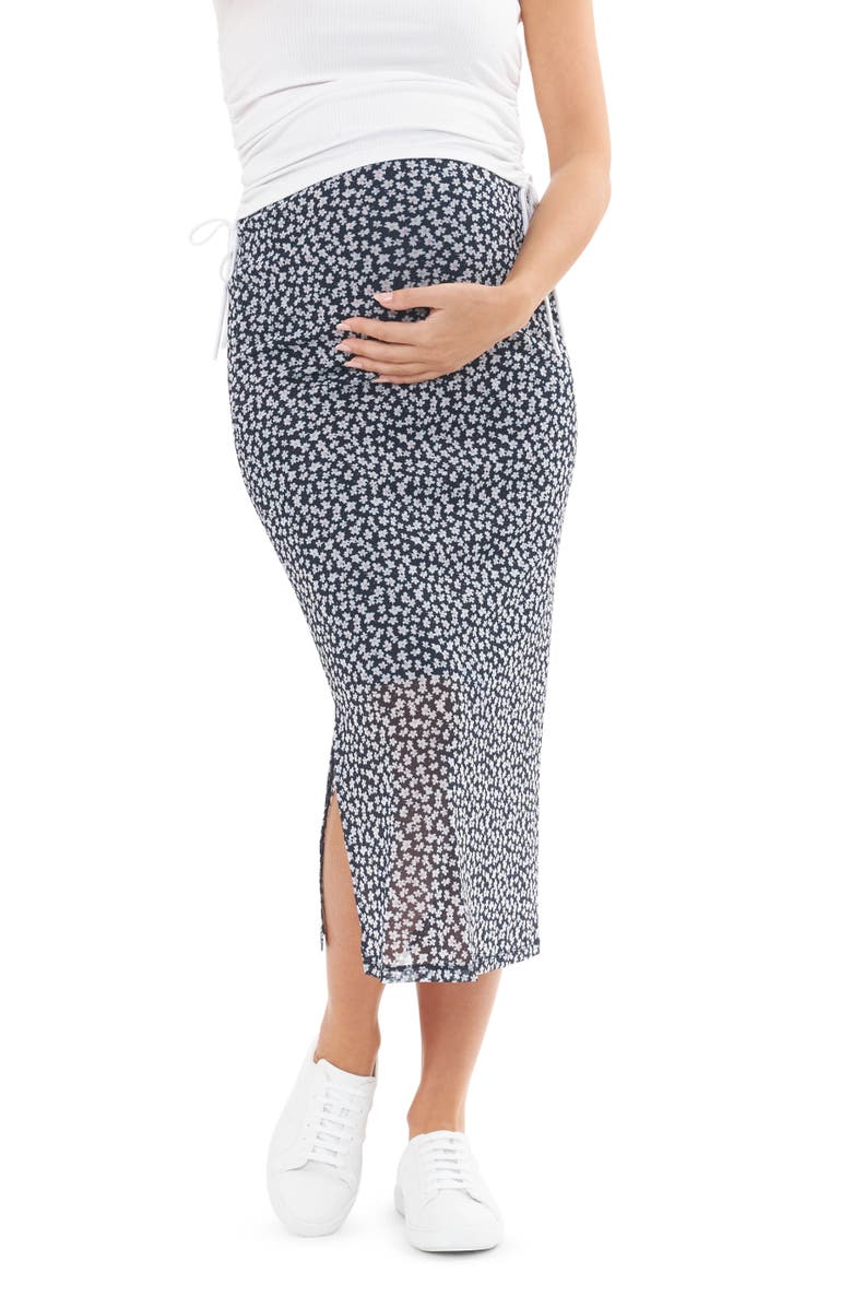 Ripe Maternity Kara Mesh Maternity Midi Skirt, Main, color, Navy