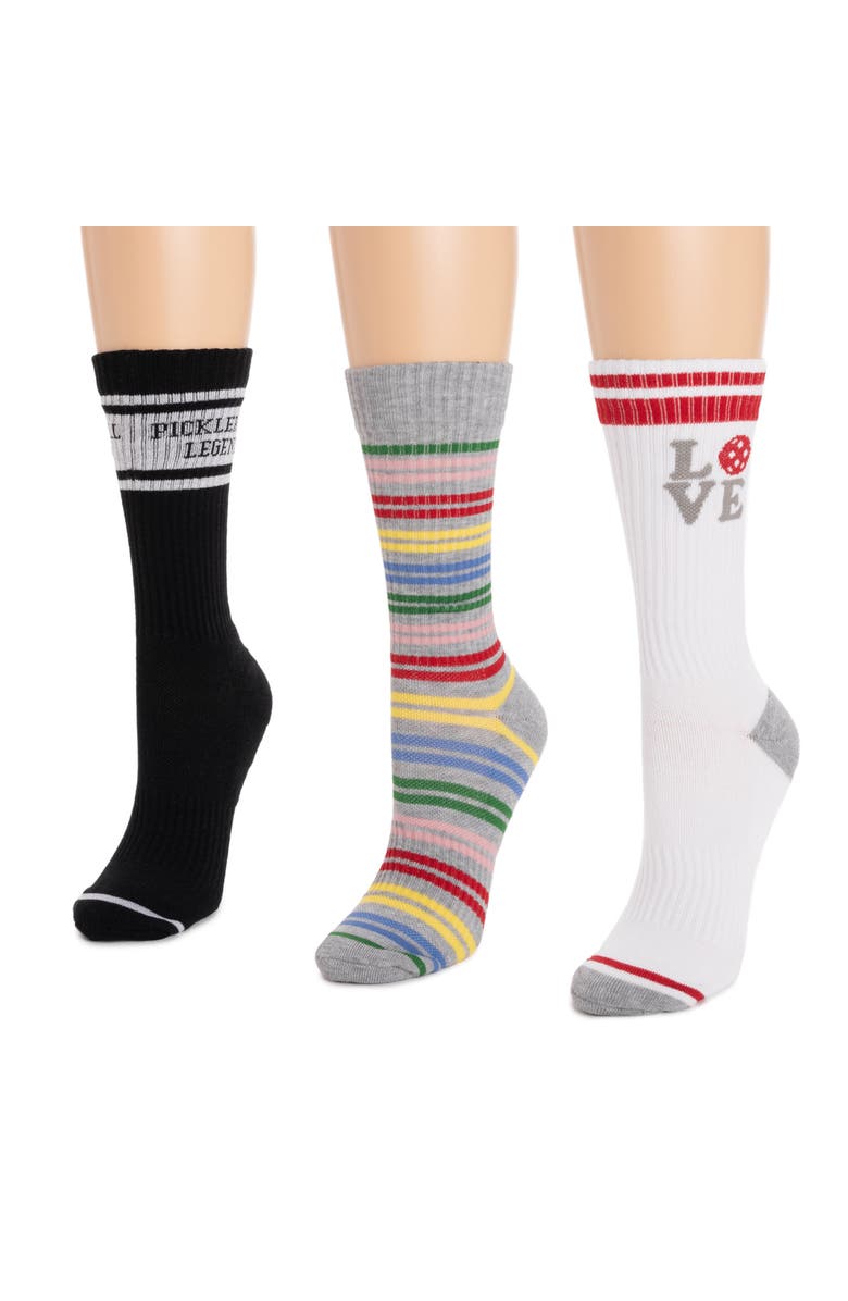 MUK LUKS Cotton Rib Compression Crew Sock 3 Pair Pack, Main, color, Rainbow