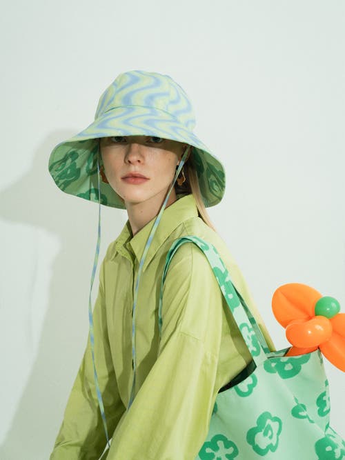 Lost Pattern Nyc "day Dream" Reversible Sun Hat In Green